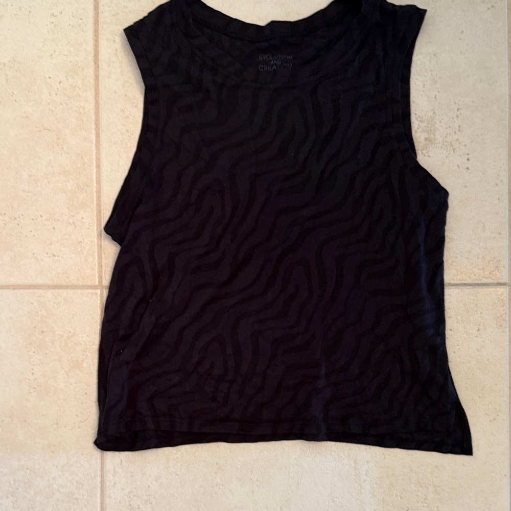 Evolution and Creation Black Patterned Muscle Tee - image 1